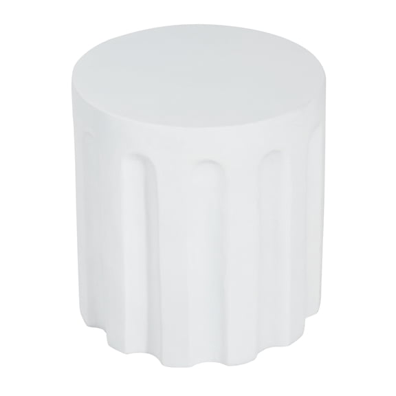 Compact Outdoor Concrete Side Table, White Cylindrical End Table for Small Spaces, Weather-Resistant Patio Table No Assembly