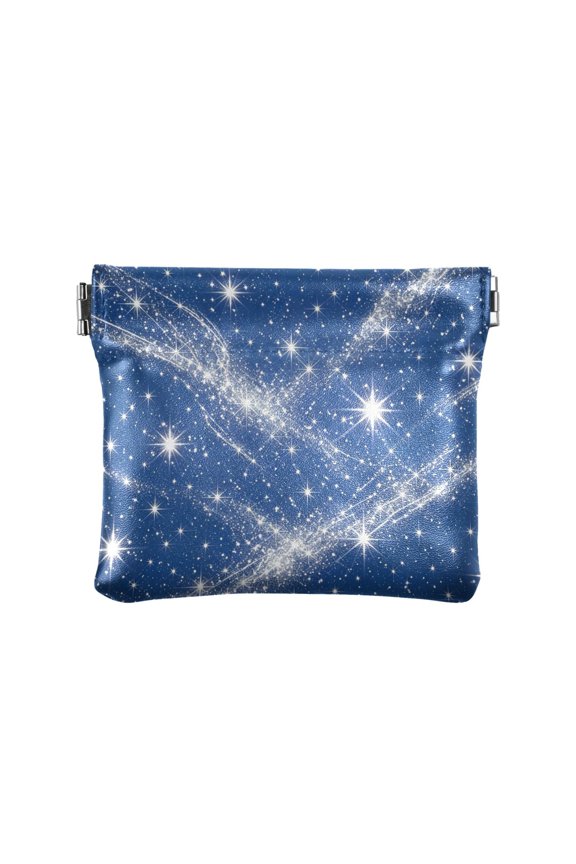 Compact PU Leather Coin Purse Small Spring-Frame Wallet Change Pouch for Travel & Daily Essentials Deep Blue Flashing Pattern