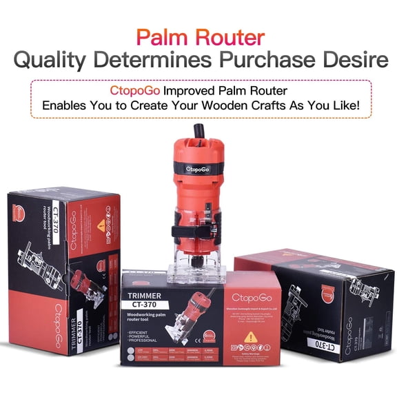 Compact Palm Router Tool, 800W Hand Wood Trimmer Router with 12PCS 1/4" Bits Set for Woodworking