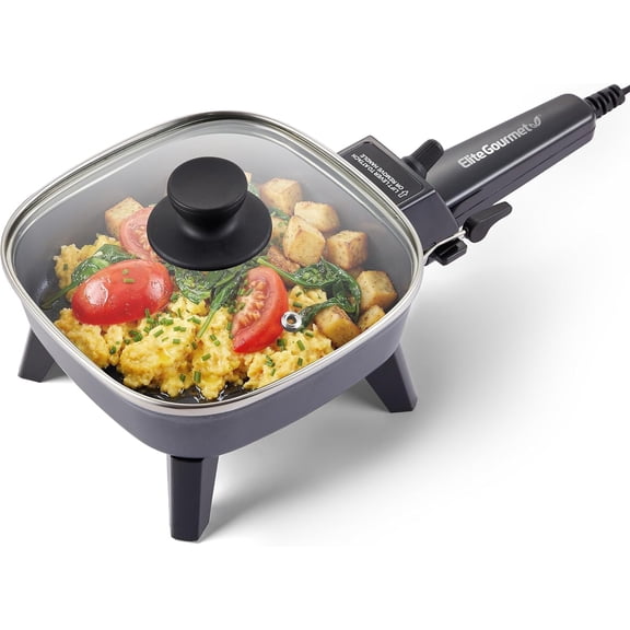 Compact Personal Electric Skillet Black 7 Inch 600W Nonstick Cooker Portable