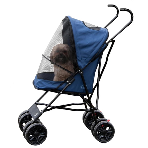 Compact Pet Stroller with Easy Fold, Large Wheels for Cats and Dogs up to 15 Pounds, Blue Oasis