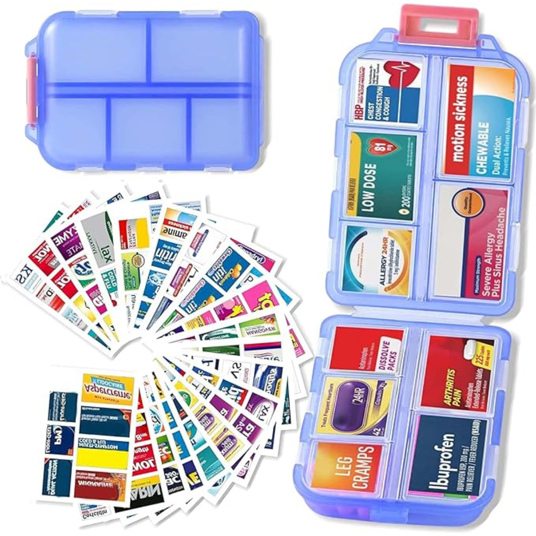 Compact Pharmacy Travel Pill Organizer with 146 Labels