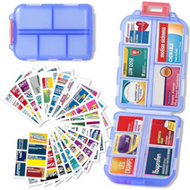 Compact Pharmacy Travel Pill Organizer with 146 Labels: 10-Compartment Medicine Case for Daily and Weekly Use - Portable and Stylish Pill Box for Vitamins and Medications