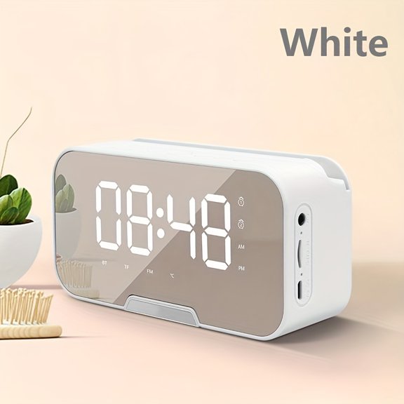 Compact Pink Mini Wireless Speaker with Alarm Clock, FM Radio & LED Mirror Display, Support TF Card, Adjustable Brightness & Volume, Ideal Easter & Birthday Gift
