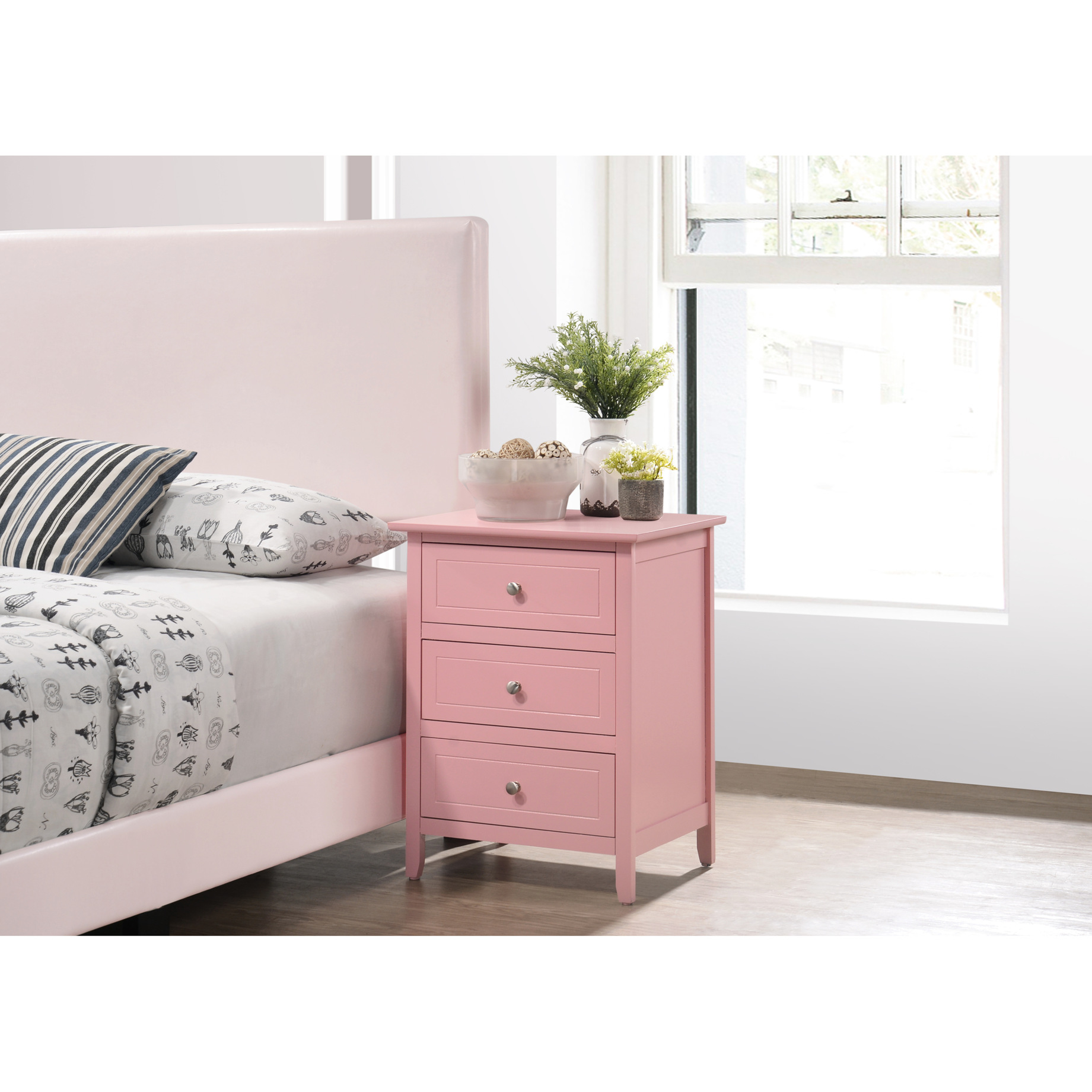 Compact Pink Nightstand+Sturdy Structure”-“Bedside Organization+Lasting ...
