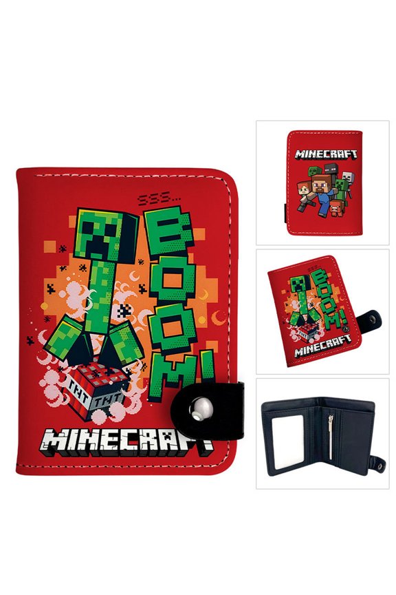 Compact Pixel Game Wallet Bifold ID Window Zip Coin Pocket Card Slots