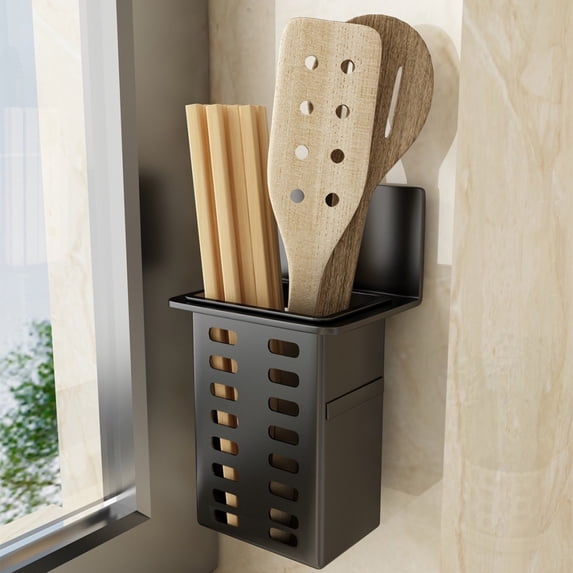 Compact Plastic Kitchen Utensil Organizer Rack for Chopsticks, Spoons, and Knives with Drain Holes and Rounded Edges
