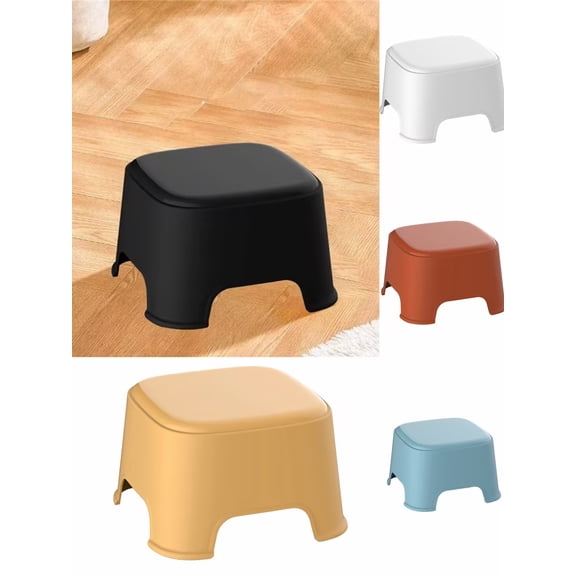 Compact Plastic Step Stool - Anti-Slip Bathroom Stool Stackable Kitchen Helper Step Ladder Space Saving Utility Stool s Safe(Black)