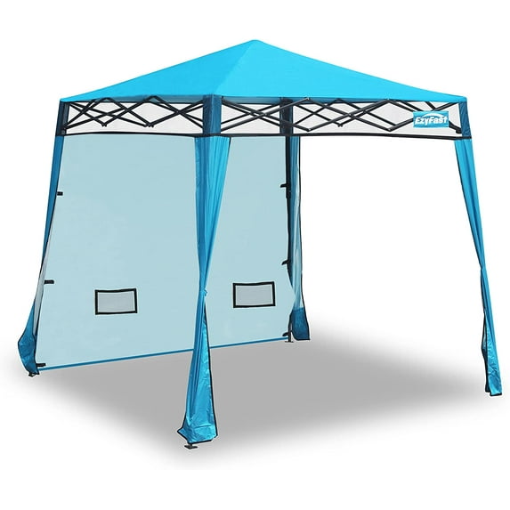 Compact Pop Up Canopy Tent, Collapsible Instant Shelter, Portable Sports Cabana, With Built-in Weight Bags, 8 x 8 ft Base / 6 x 6 ft Top for Camping,Hiking,Fishing,Family Outings (Mosaic Blue)