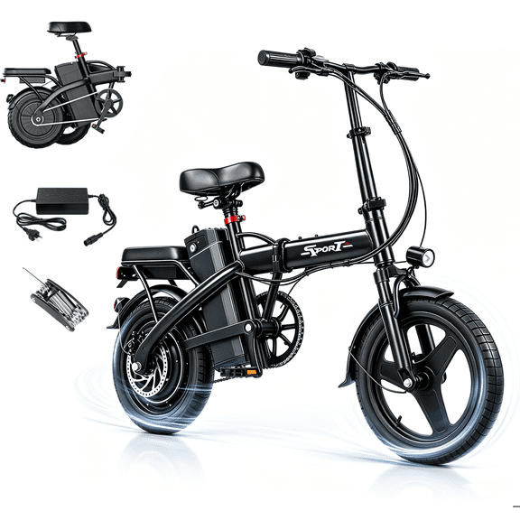 Compact Portable Adult Folding Electric Bicycle, 500W,19.9MPH, 48V 6AH Removable Battery, 14 Inch Tire E-Bike for City Daily Commute with Installation Tools & Charger,Class 2 UL 2849
