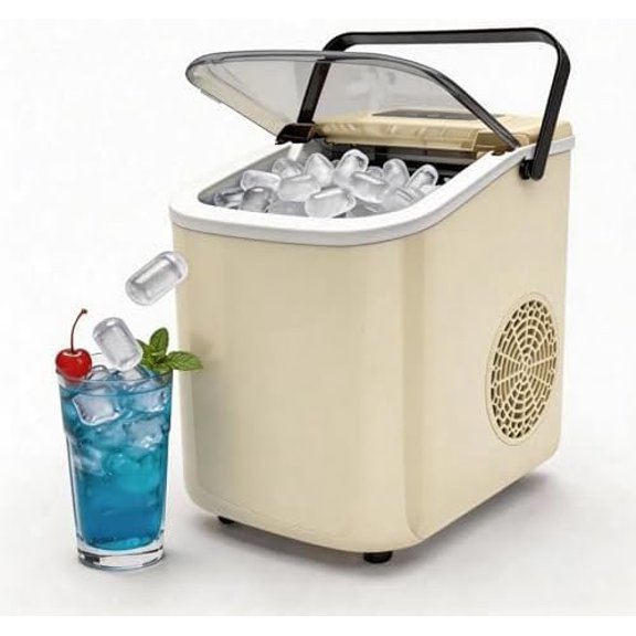 Compact Portable Ice Maker - 26Lbs/24H Ice Production (6-8 Mins) with Self-Cleaning Function, Quiet & Handle - Ideal for , Kitchen, Camping, RV (Yellow)