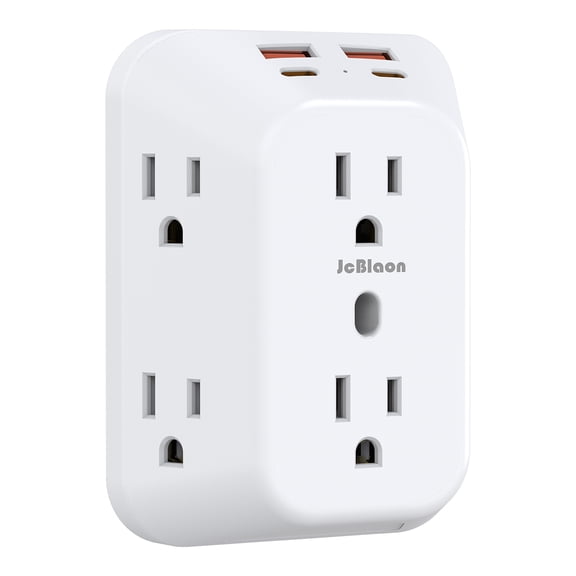 Compact & Portable Multi-Plug Wall Socket Separator Adapter, 3-Sided Power Strip Outlet Extender with 6 AC Sockets,