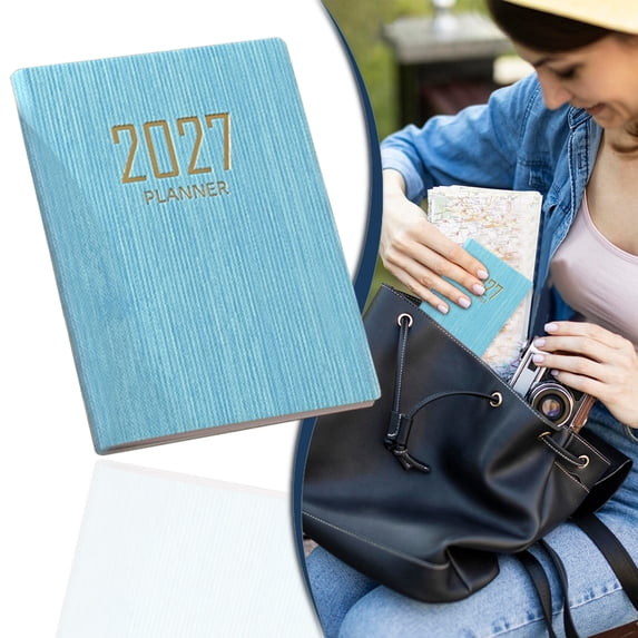 Compact Portable PU Cover Student Planner Notebook, Daily Weekly Monthly Agenda Notepad for School & Homework Scheduling