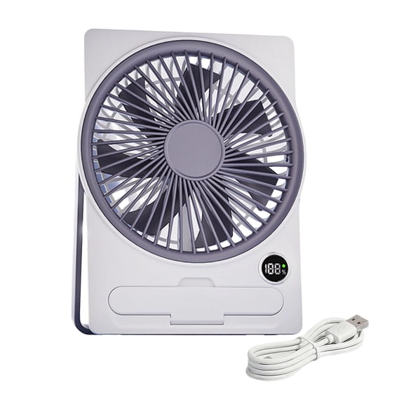 Compact Portable Table Fan USB Powered 6 Speeds Quiet Motor LED Display for Travel Camping Bedroom Office Desk(White)