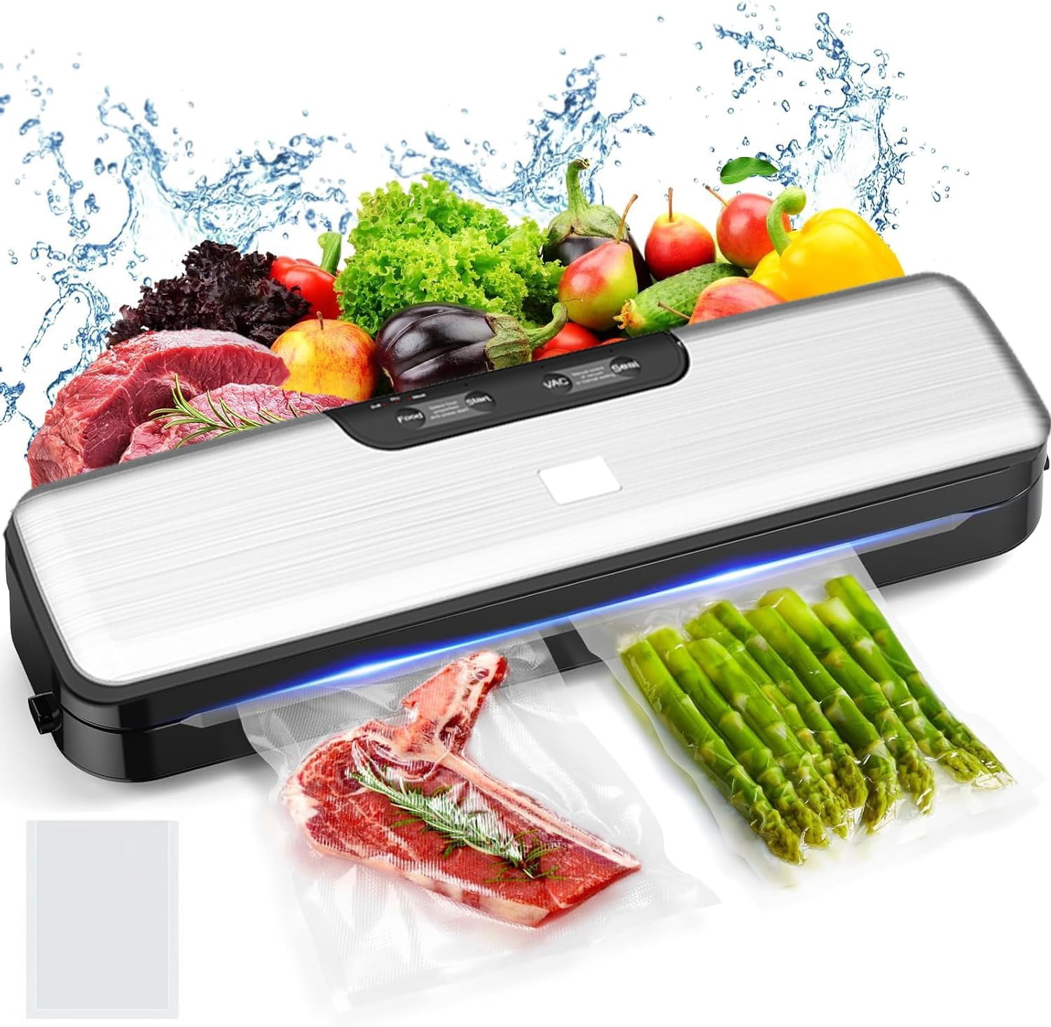 Compact Portable Vacuum Sealer with 5 Food Modes, 5mm Seal, 100-Cycle Capacity & 10 Bags for Dry and Moist Storage