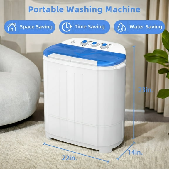 Compact Portable Washer and Spinner Combo - 110V, Top-Load, Plug-In Power, White with Blue Accents, Ideal for Small Spaces, Energy-Efficient Design, Compact Washing Machine