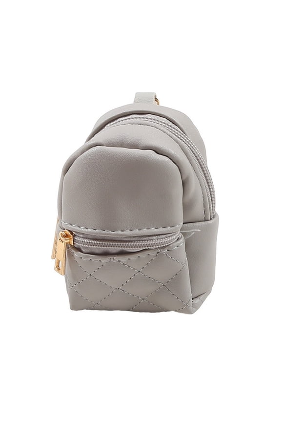 Compact Pouch Key Chain PU Leather, Grey 10.5X6.5cm, Small Zipper Bag for Keys Cards and Daily Items
