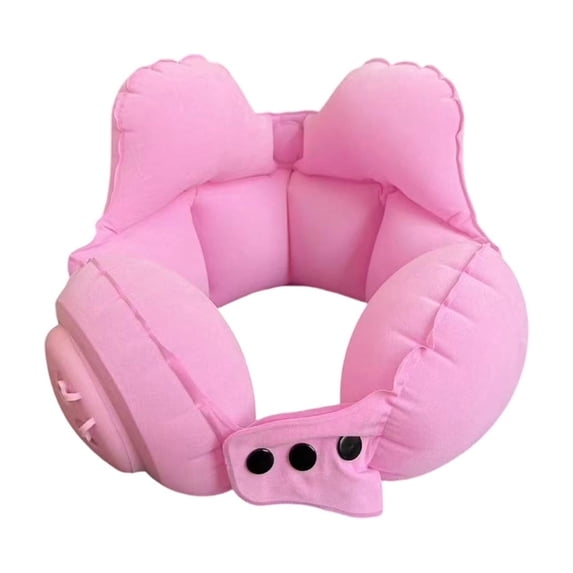 Compact Press Inflate Travel Pillow – U-Shape Neck Cushion for Flight Car Commute, PVC Wipe Clean, Firm Support Prevents Head Bobbing, Space-Saving