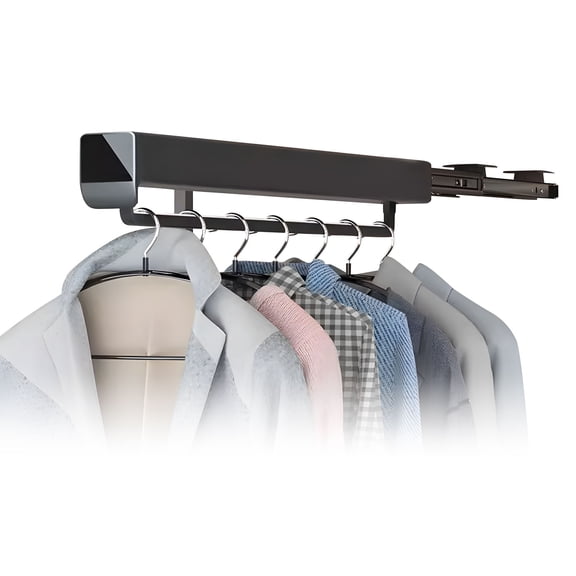 Compact Pull Out Wall Mounted Wardrobe Hanger In Black Aluminum For Limited Spaces