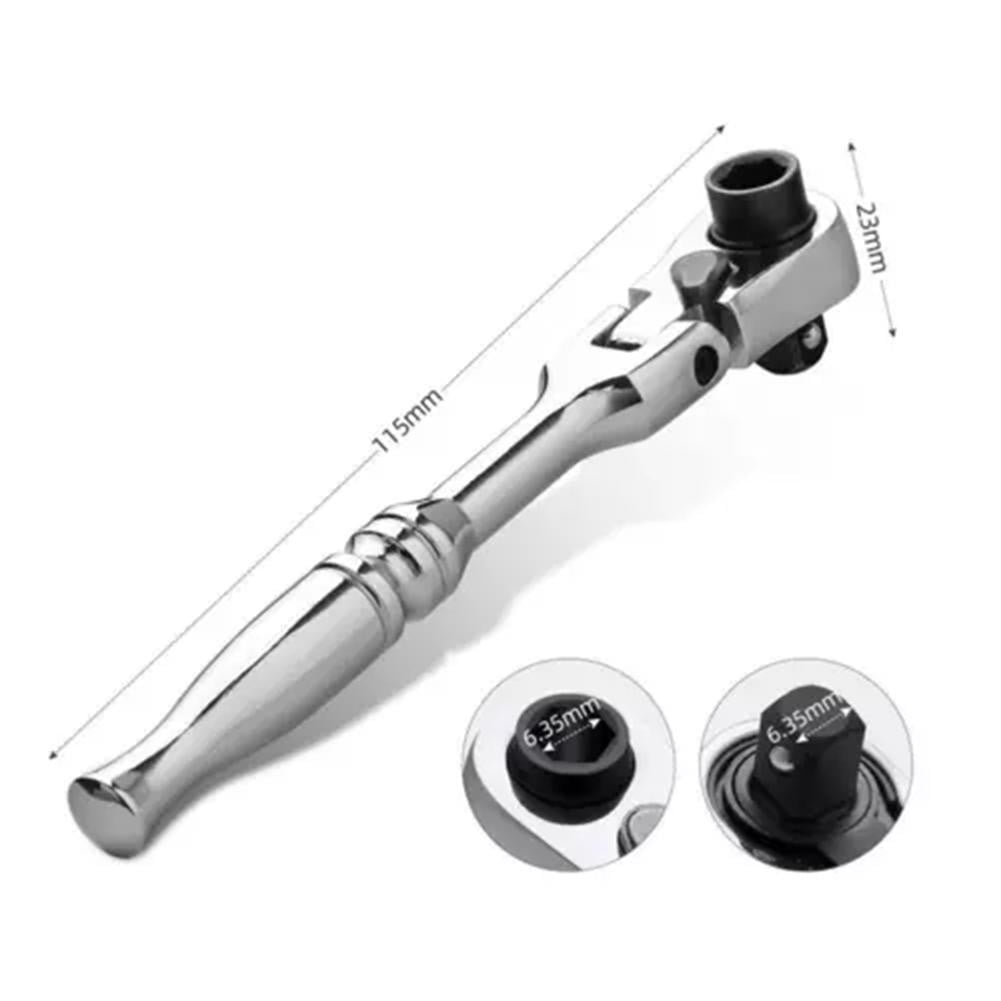 Compact Ratchet Handle Socket Wrench 1/4" Drive for Tight Spaces