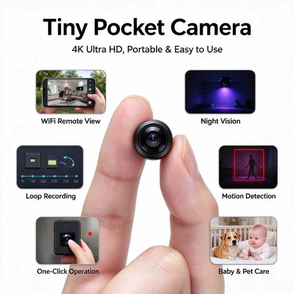 Compact Rechargeable 4K WiFi Indoor Security Camera Invisible IR Night Vision Human Motion Detection Real-Time Remote Phone View Portable Mini Cam for Household Pet Baby Monitoring