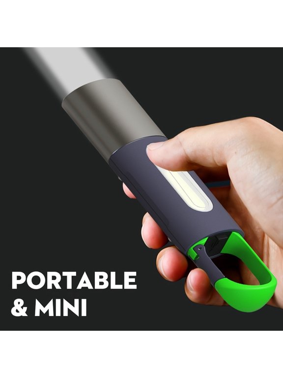 Compact Rechargeable Keychain Light, 4.33 Inch ABS Clip-On Body with 90 Lumen COB, Night Walking Camping Hiking Emergency EDC Pocket Carry, Grey Green