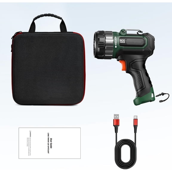 Compact Rechargeable Spotlight with Adjustable Focus, Handheld Spot Light with Stand, 823m Range, 3 Light Modes and LED Spot Lights Outdoor for Boating Hunting Camping Hiking