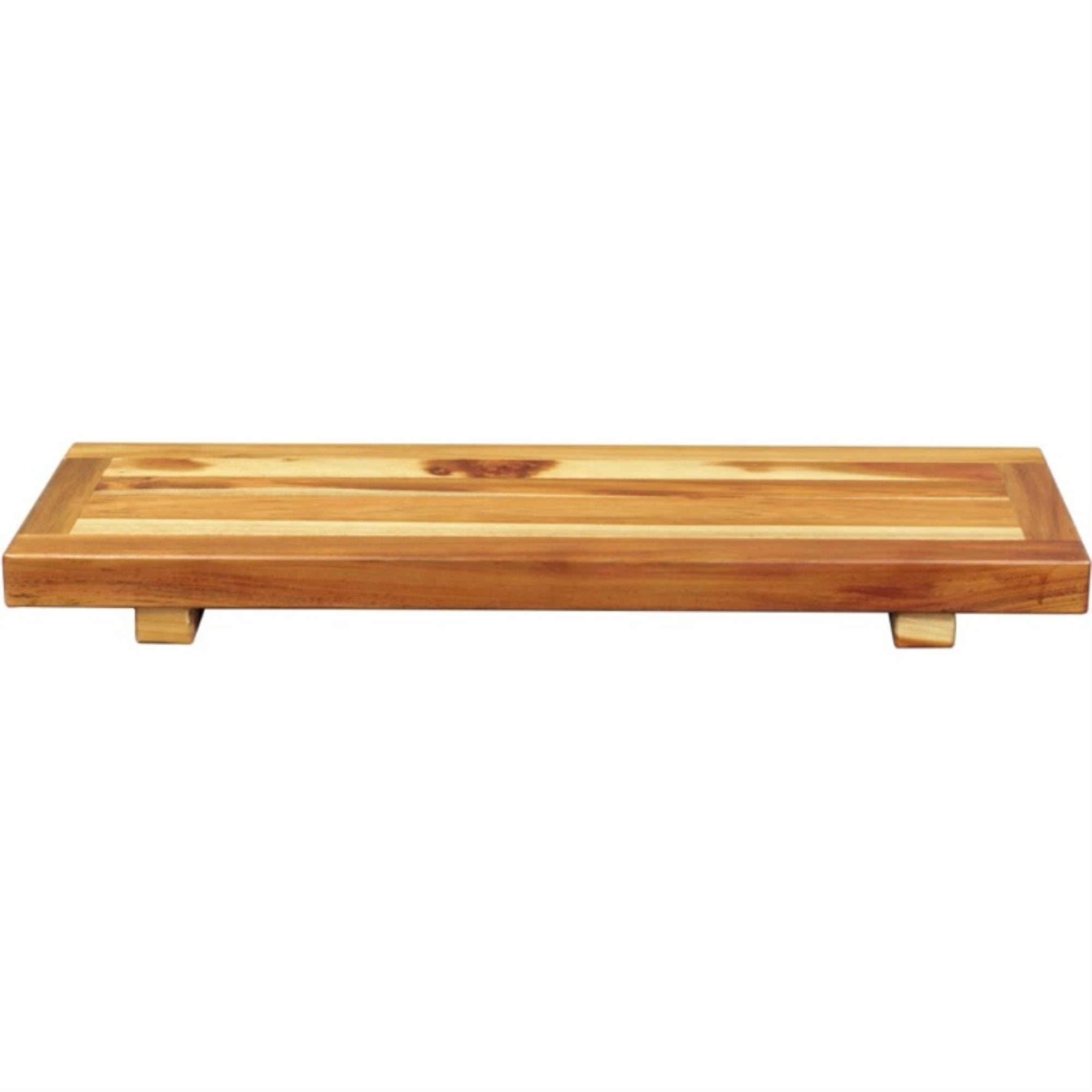 Compact Rectangular Driftwood Finish Teak Bathtub Tray or Seat