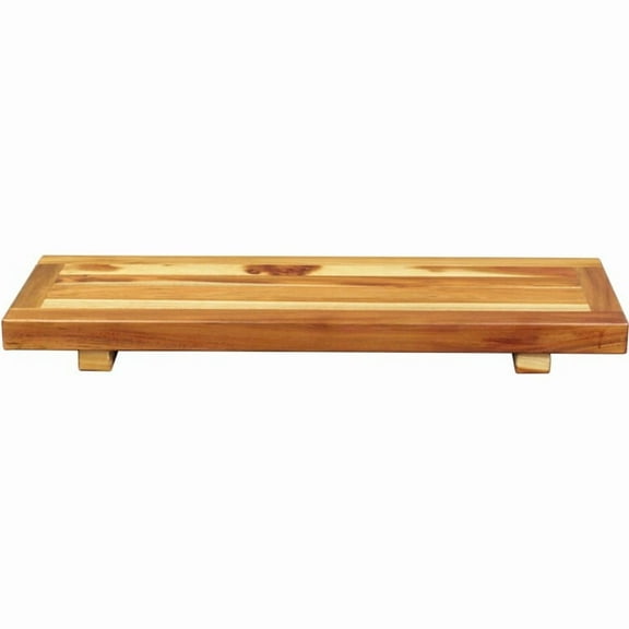 Compact Rectangular Driftwood Finish Teak Bathtub Tray or Seat