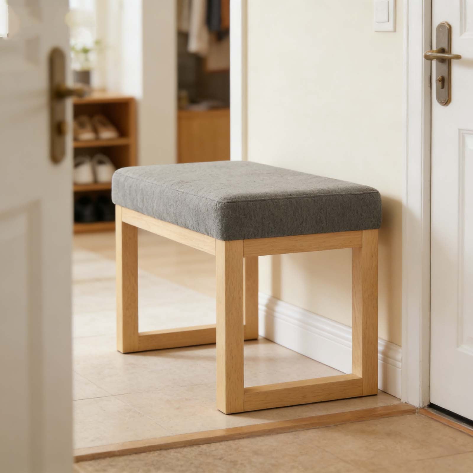 Compact Rectangular Ottoman Bench, Dark Gray Wooden Frame Soft Cushion ...