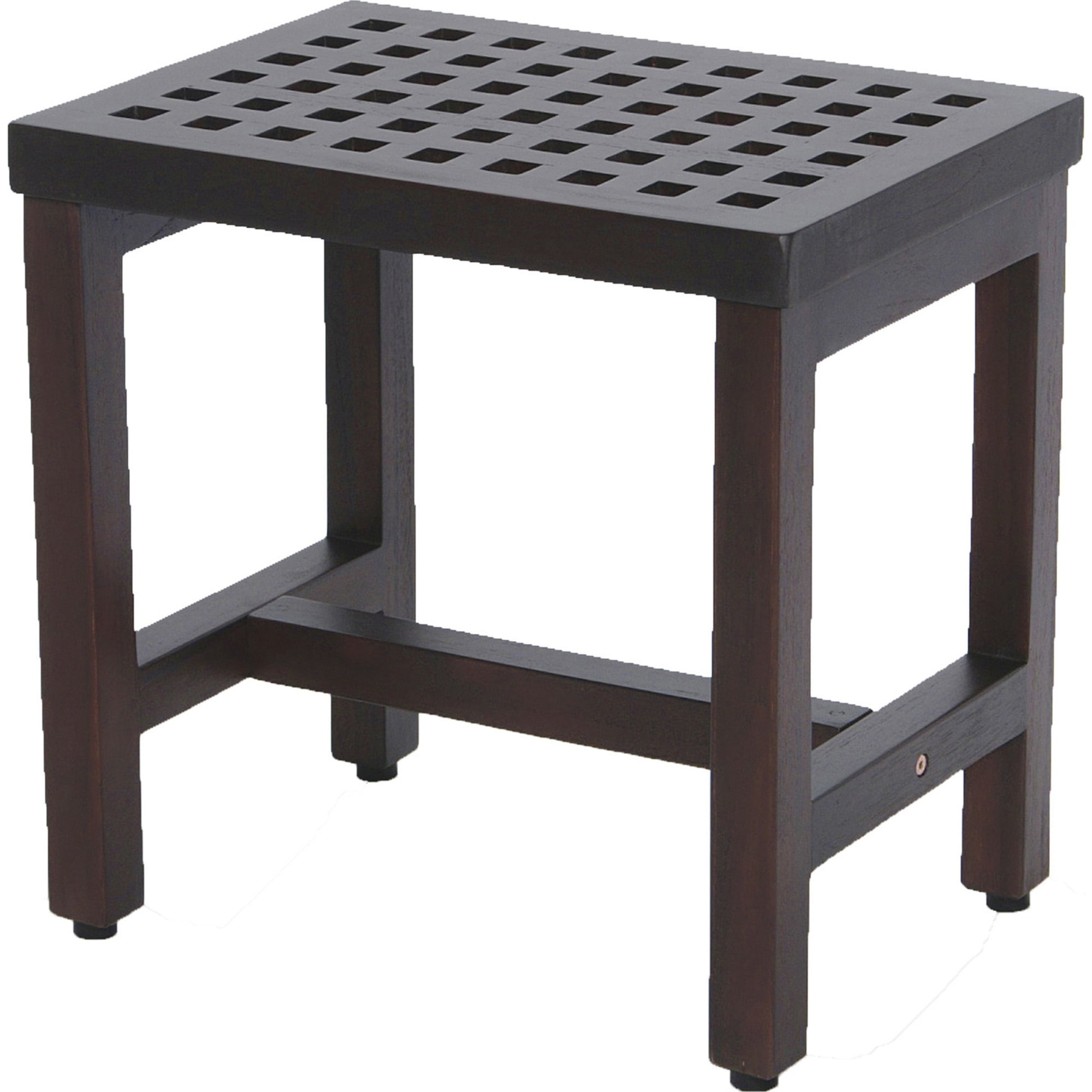 Compact Dark Brown Teak Lattice Pattern Shower Bench