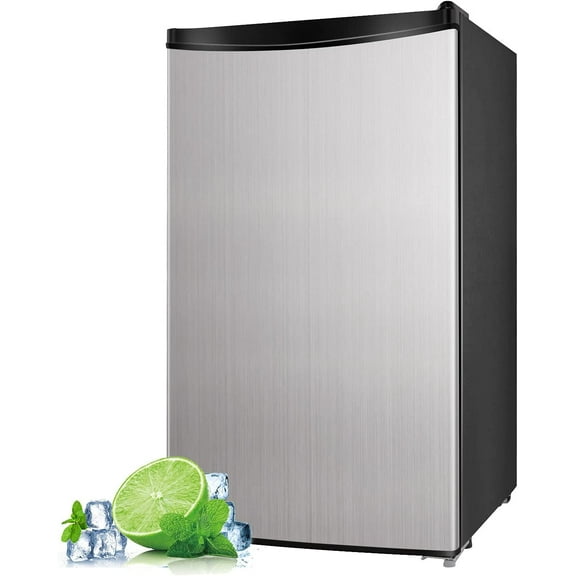 Compact Refrigerator, 3.2 Cu.Ft Mini Fridge with Freezer, Single Door, Energy Saving, Low Noise, Low - frost Mini Fridge for Bedroom, Office, RV or Dorm with Crisper Drawer, Silver