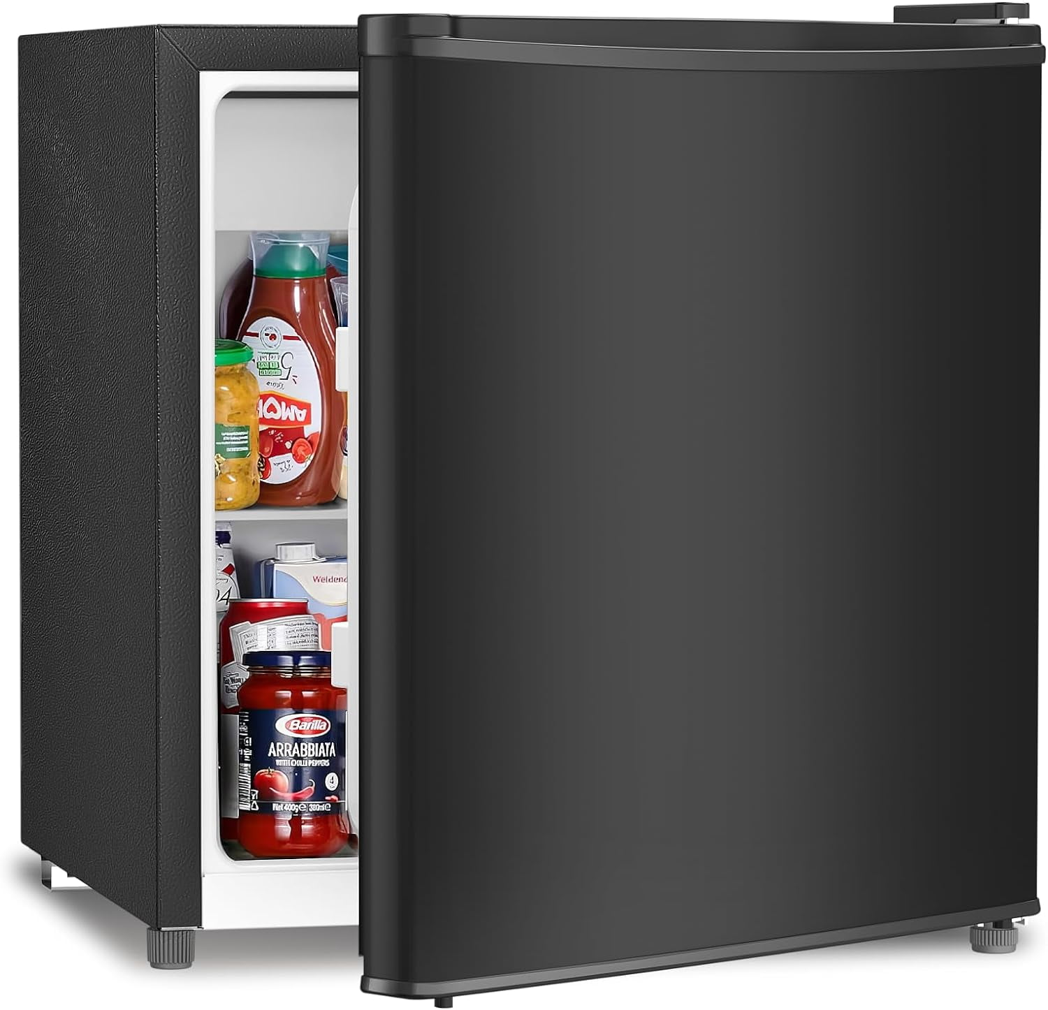 Compact Refrigerator Mini Fridge with Freezer, Single Reversible Door, Dorm Fridge, Removable Glass Shelf, Defrost Button, for Bedroom, Office, Garage, 1.4 Cu. Ft, Black