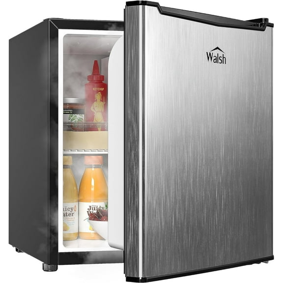 Compact Refrigerator, Single Door Mini Fridge, Energy Efficient, Adjustable Mechanical Thermostat with Chiller, Reversible Doors and Leveling Front Legs, 1.7 Cu Ft., Stainless Steel