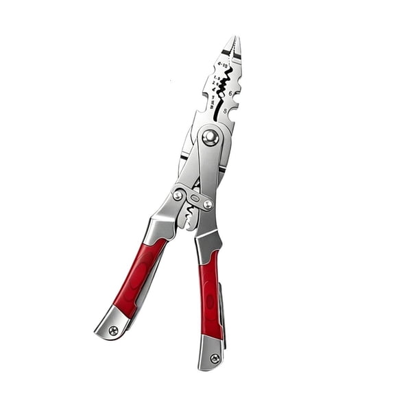 Compact Repair Multitool Pliers, Double Headed Wire Marking Notches, Spring Opening, Fold-Out Handle Storage for Househo