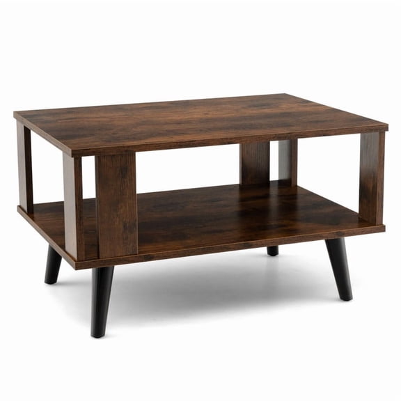 Compact Retro Mid-Century Coffee Table with Storage Open Shelf
