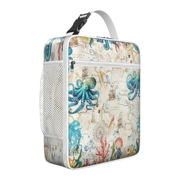 Compact Reusable Lunch Box for Office and School, Shark Design Insulated Lunch Bag with Leakproof Tech, Ocean Theme Cooler Tote with Pockets for All Ages