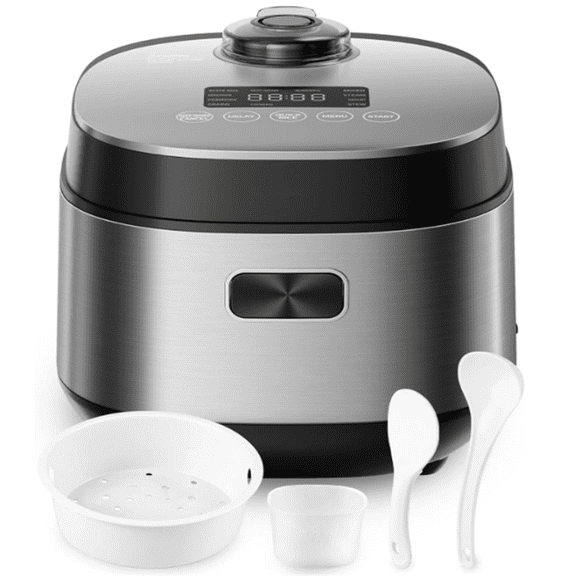 Compact Rice Cooker 8 Cups Cooked/4 Cups Uncooked, 9-in-1 Multi Cooker, Fast Rice Maker, Steam, Brown Rice, Grains, Fuzzy Logic Technology, Grey