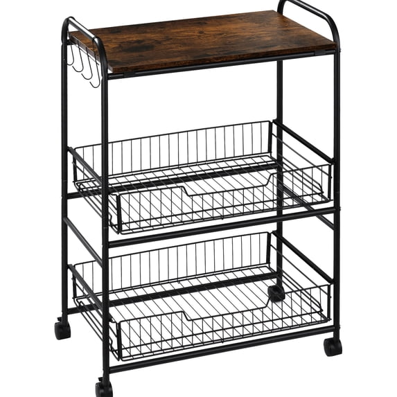 Compact Rolling Cart with Baskets and Hooks - Ideal for Small Kitchen ...