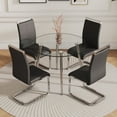 thumbnail image 1 of SUDICA Round Dining Set for 4, 40" Glass Table with Black PU Leather Chairs, Modern Small Kitchen Table Set for Dining Room, 1 of 8