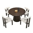 thumbnail image 1 of Compact Round Dining Table Set with 4 Upholstered Chairs - MDF Wood Kitchen Table & Boucle Fabric Seating for Small Spaces, Space-Saving Dark Brown Dining Room Furniture, 1 of 9