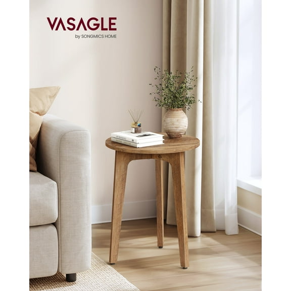 Compact Round Nightstand, Small Side End Table, Mid-Century Modern Style, for Tight Spaces, Brown