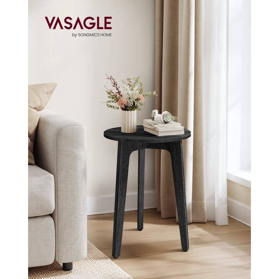 Compact Round Nightstand, Small Side End Table, Mid-Century Modern Style, for Tight Spaces, Dark Gray