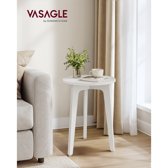 Compact Round Nightstand, Small Side End Table, Mid-Century Modern Style, for Tight Spaces, White