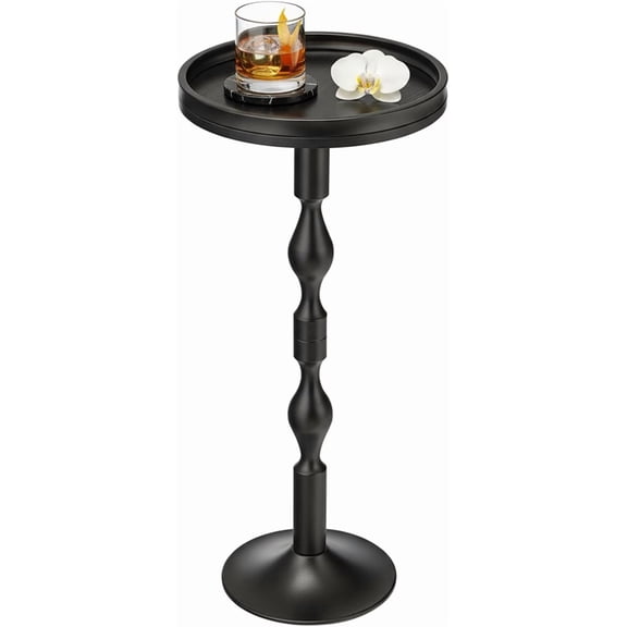 Compact Round Side Table with Weighted Base, Industrial Metal and Wood Accent Table with Removable Tray Top, Martini Table for Living Room, Bedroom, 27 Inches Height