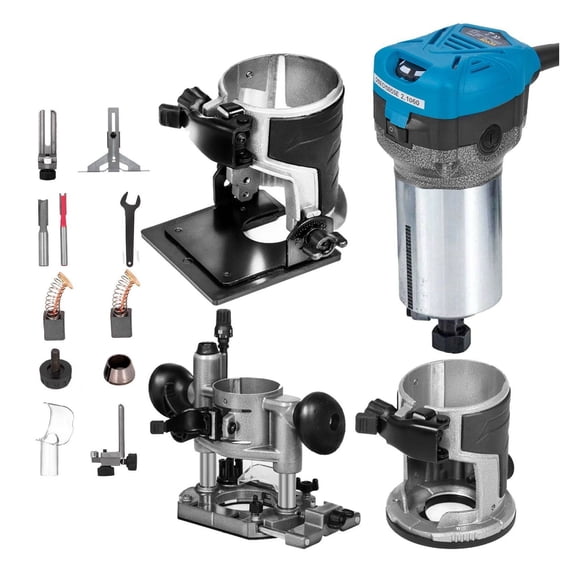 Compact Router 1.25HP Wood Router Kit - 800W Variable Speed 30,000 RPM with Fixed, Plunge & Tilt Bases for Woodworking & Furniture