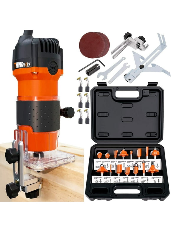 Compact Router, 6.5-Amp 1.25 HP Compact Wood Palm Router Tool Kit Made by THINKWORK TW6033
