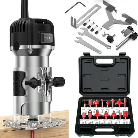 Compact Router, 800W Wood Router Tool for Woodworking, 6.5-Amp 1.25 HP Palm Wood Router Tools Kit