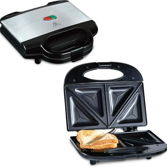 Sandwich Maker, Stainless Steel, Easy to Clean, Indicator Lights, Cool Touch Handle, Grilled Cheese, Panini, 625 Watts, Black