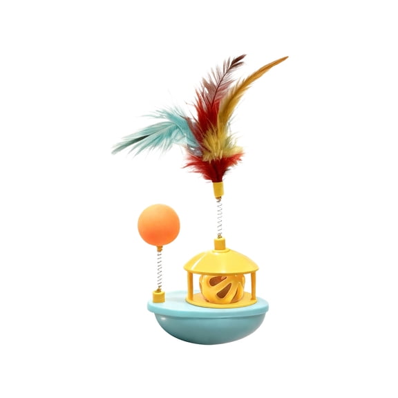 Compact Self Righting Cat Tumbler Toy, Feather Bell Rolling Activity Device, Durable Indoor Interactive Play Toy, Automatic Wobble Training Game, Stress Relief Enrichment Toy
